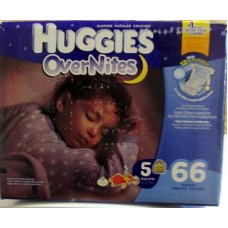 Diapers - Huggies - Overnites - Size #5 -  Super Pak - For Over 12 Kg / Over 27 lbs / 1 x 66 Diapers